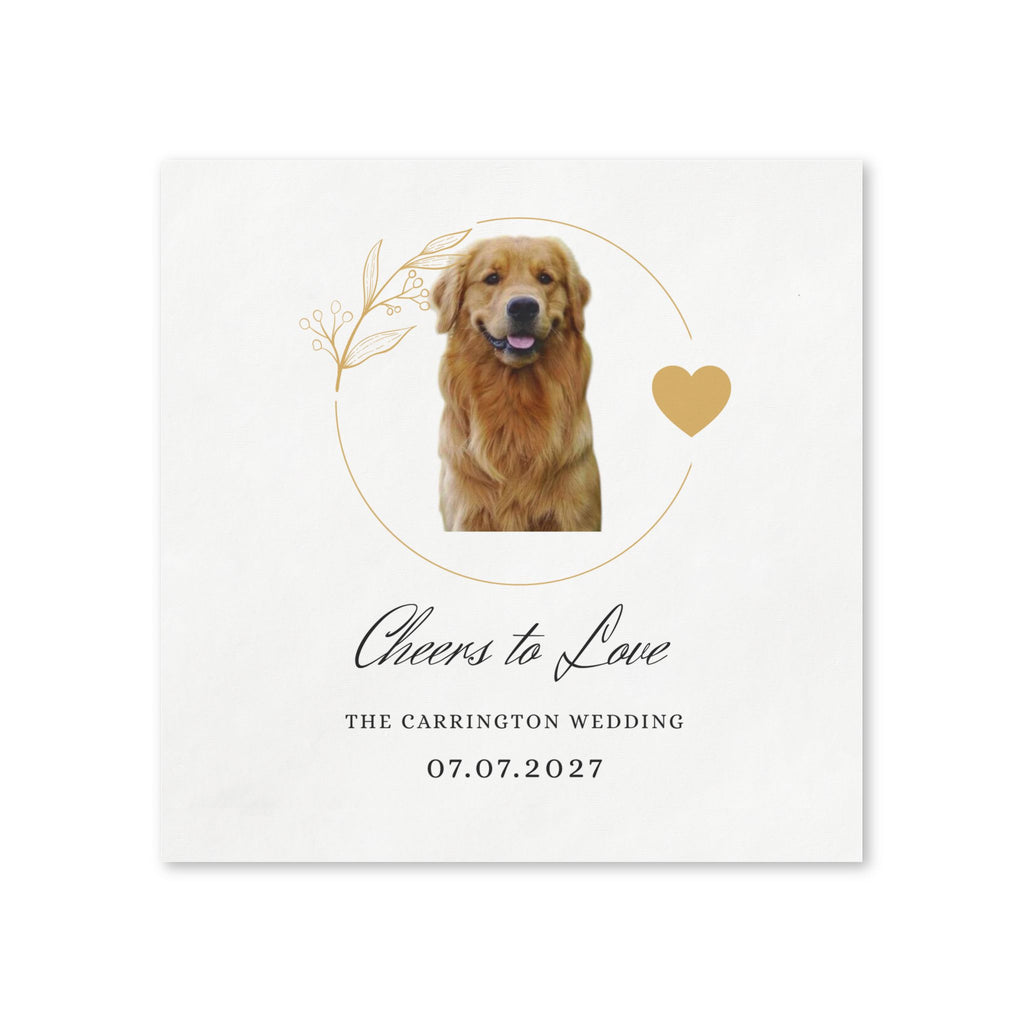 Personalized Wedding Napkins — 'Cheers to Love' Golden Retriever Design