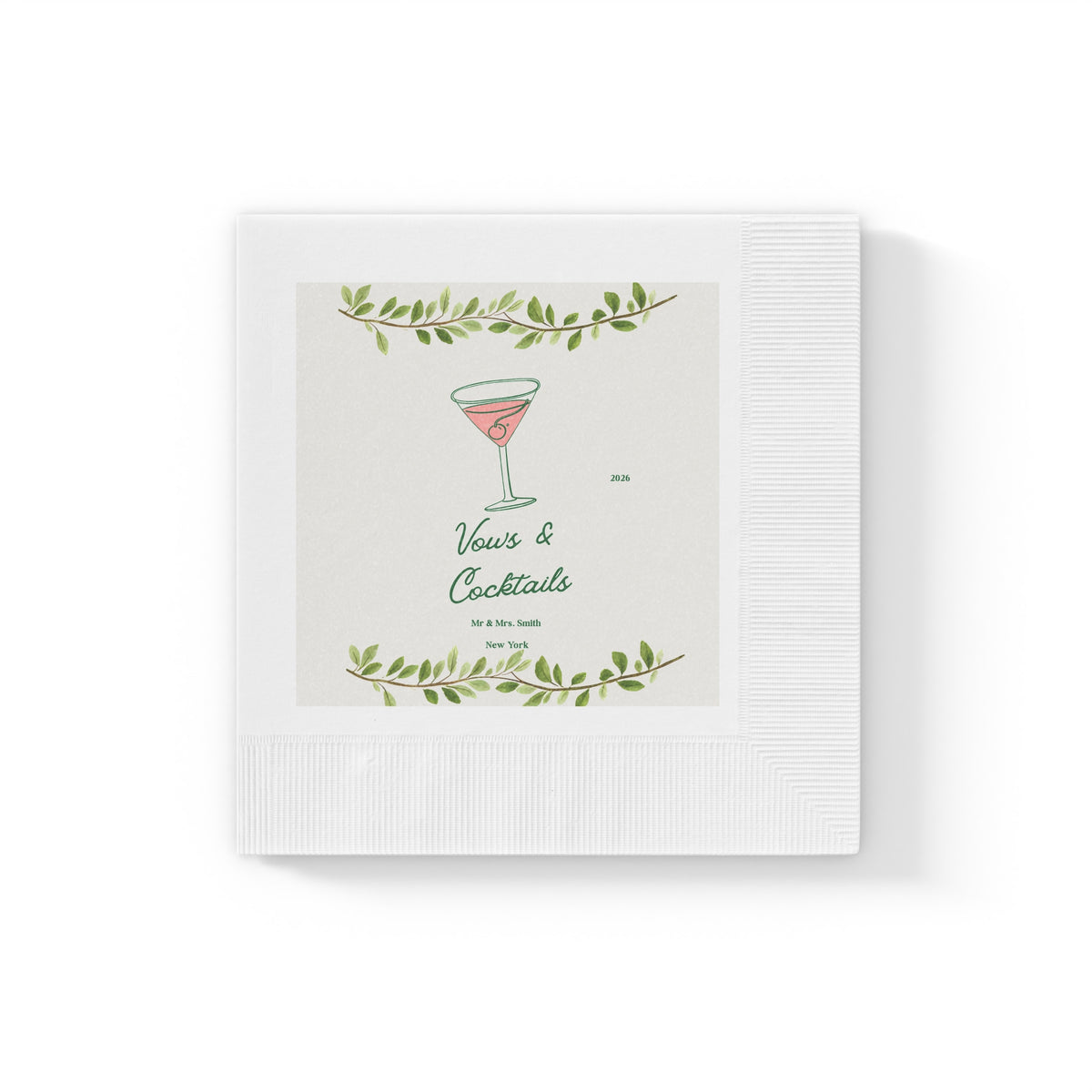 Wedding Personalized Cocktail Party Napkins – "Vows & Cocktails" Floral Martini Beverage Napkins Mr & Mrs