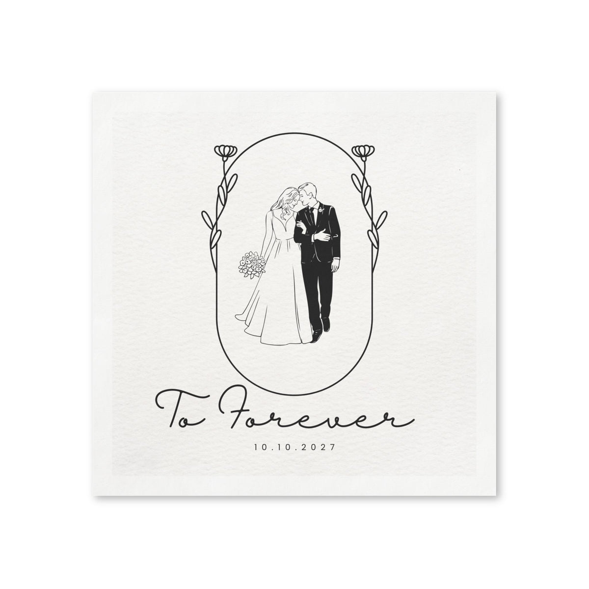 Wedding Beverage Napkins — 'To Forever' Bride & Groom Keepsake Napkins (Custom Date)