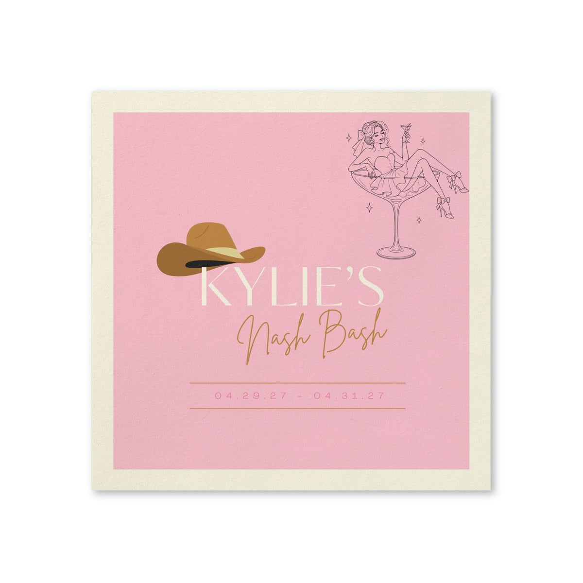 Bachelorette Napkins - Personalized 'Kylie's Nash Bash' Pink Cowboy Hat Cocktail Design
