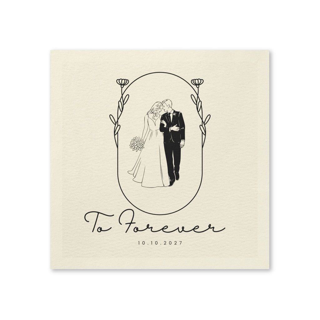 Wedding Beverage Napkins — 'To Forever' Bride & Groom Keepsake Napkins (Custom Date)