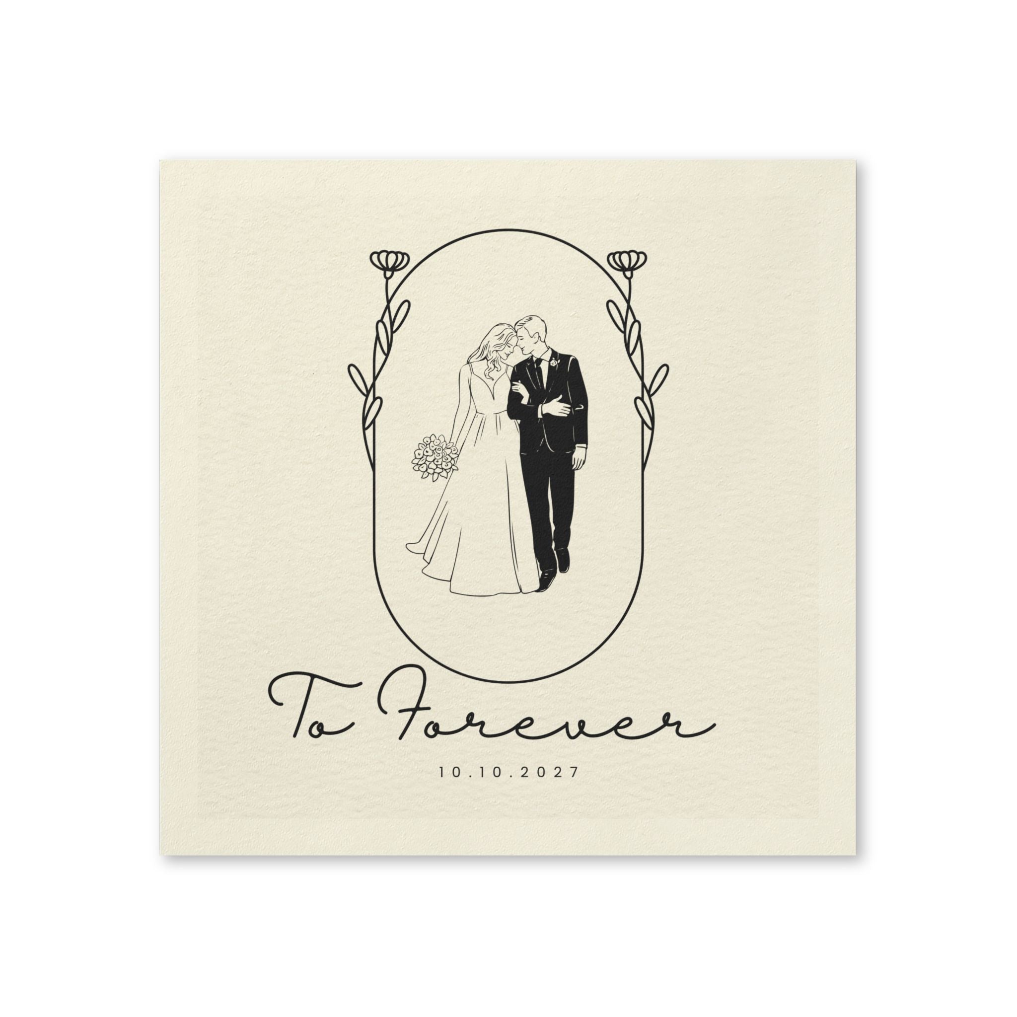 Wedding Beverage Napkins — 'To Forever' Bride & Groom Keepsake Napkins (Custom Date)