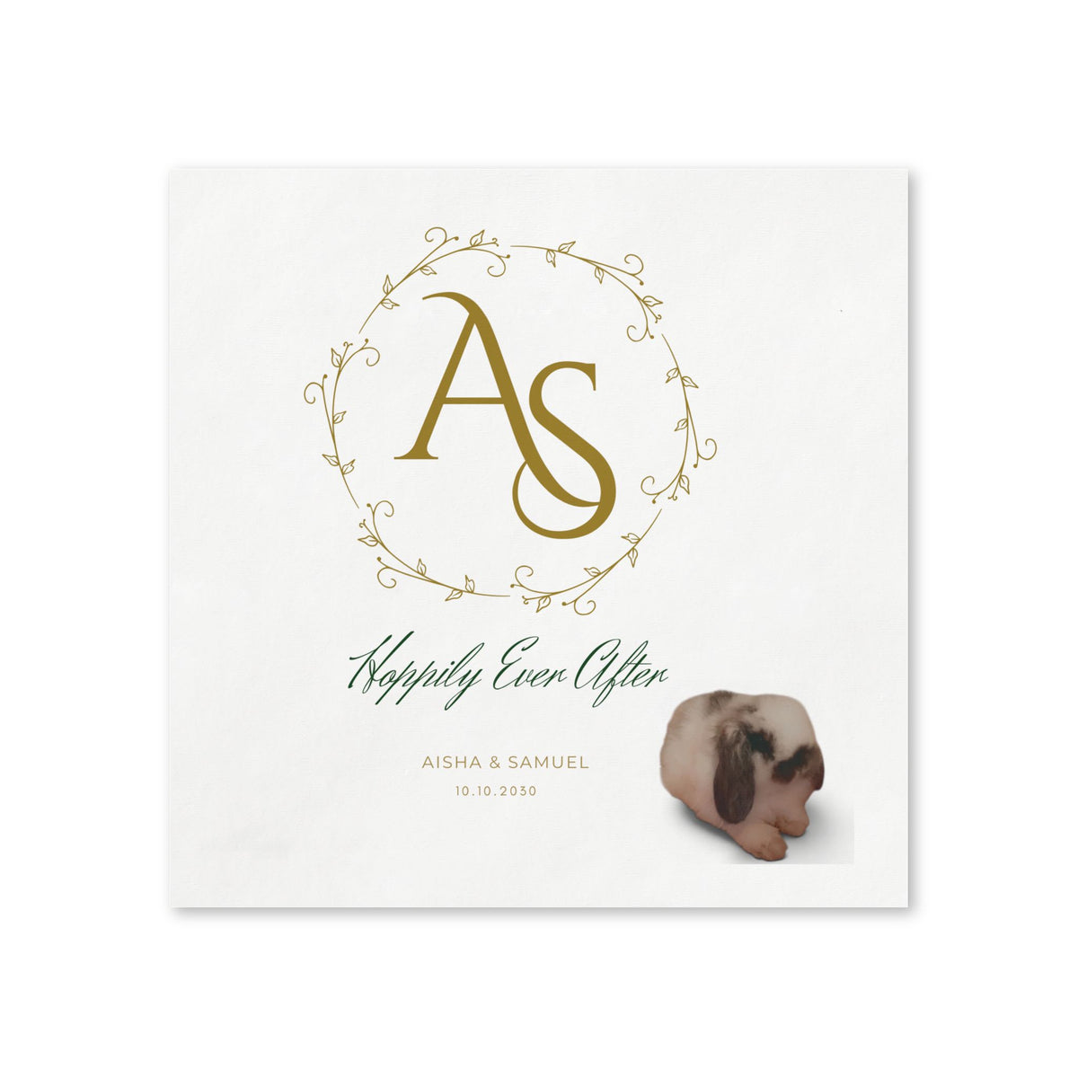 Monogrammed Wedding Napkins — "Hoppily Ever After" Personalized Cocktail Napkins Rabbit Lovers -