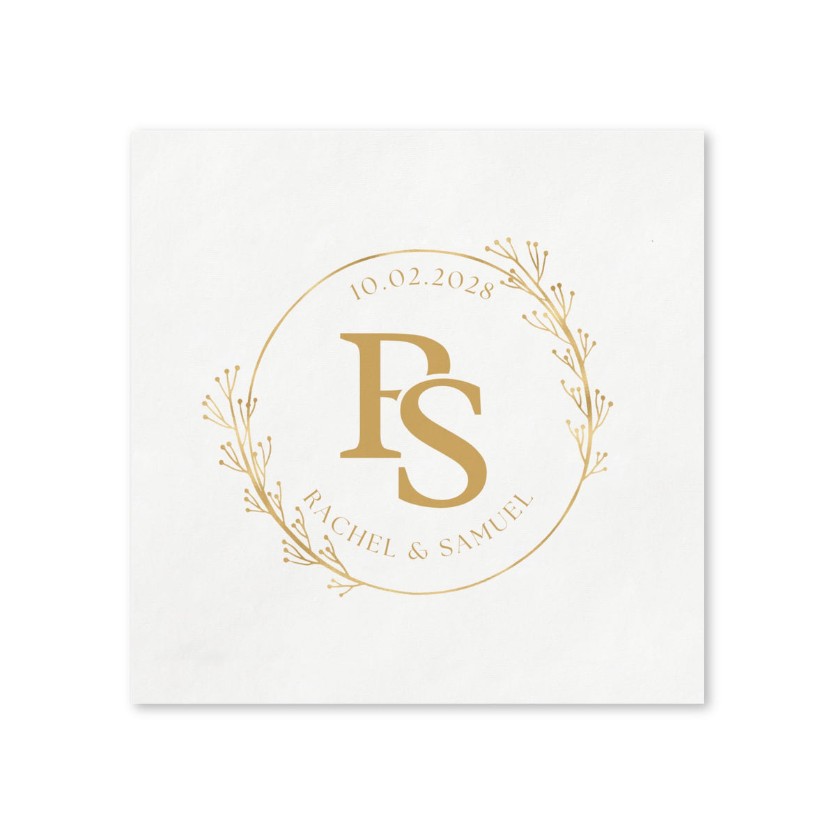Personalized Monogram Napkins — Gold Floral Initials (Custom Names & Date)
