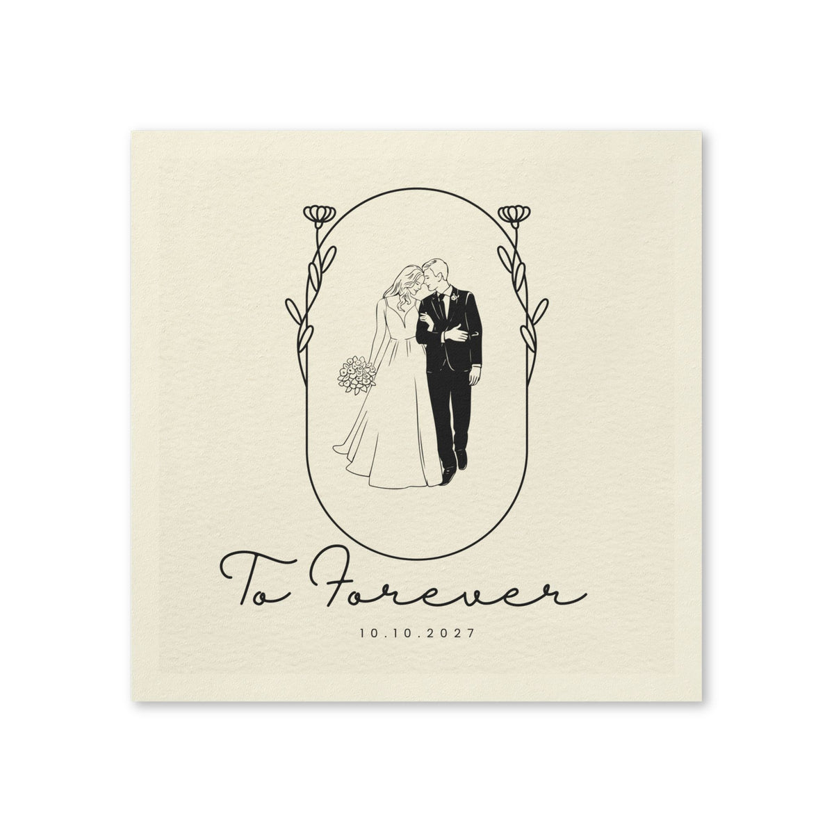 Wedding Beverage Napkins — 'To Forever' Bride & Groom Keepsake Napkins (Custom Date)