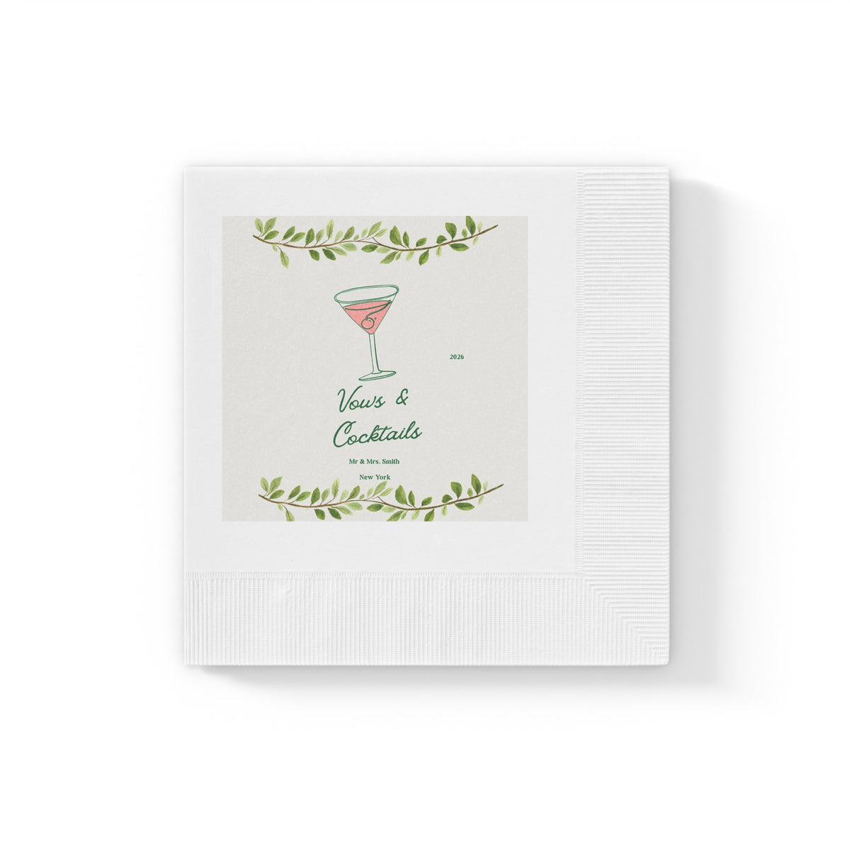 Wedding Personalized Cocktail Party Napkins – "Vows & Cocktails" Floral Martini Beverage Napkins Mr & Mrs