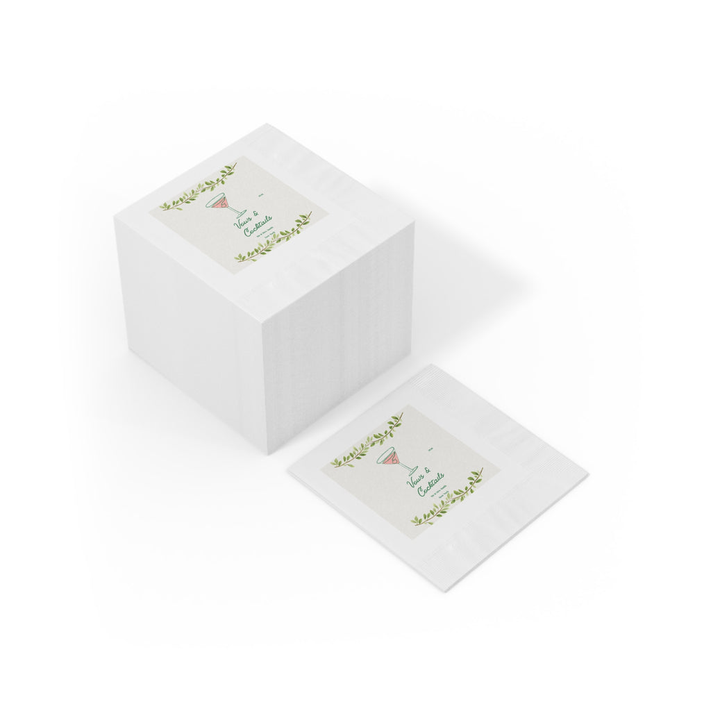 Wedding Personalized Cocktail Party Napkins – "Vows & Cocktails" Floral Martini Beverage Napkins Mr & Mrs