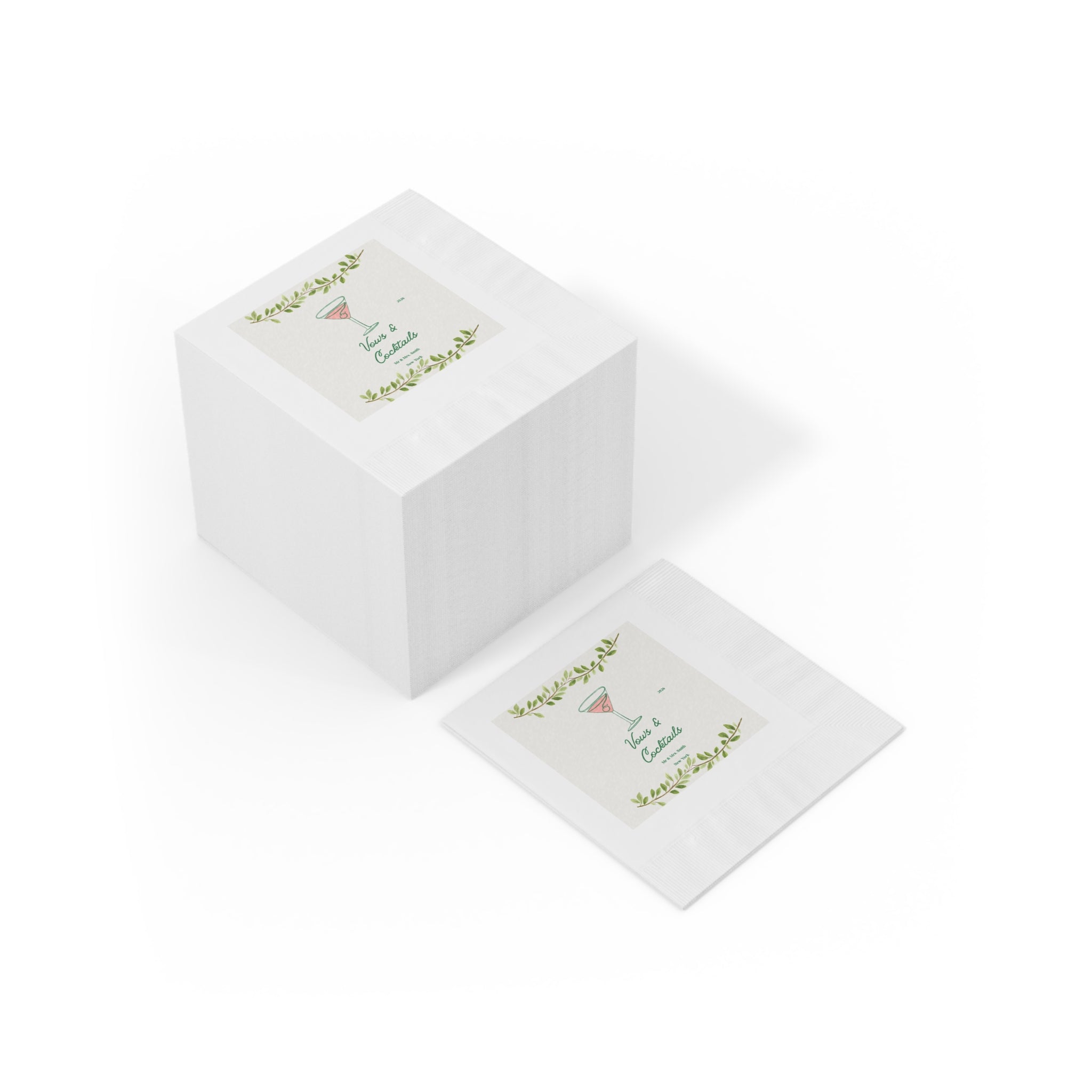 Wedding Personalized Cocktail Party Napkins – "Vows & Cocktails" Floral Martini Beverage Napkins Mr & Mrs