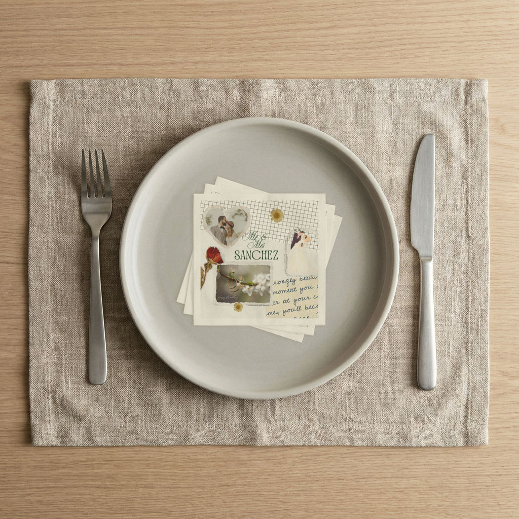 Wedding Napkins — Personalized 'Mr & Mrs Sanchez' Collage Cocktail Napkins