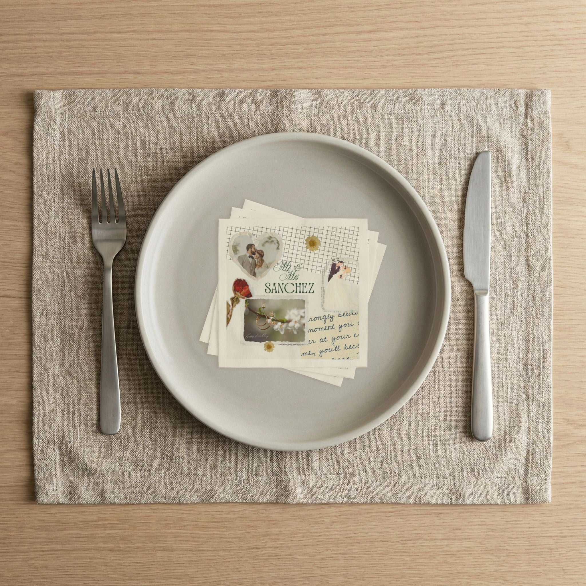 Wedding Napkins — Personalized 'Mr & Mrs Sanchez' Collage Cocktail Napkins
