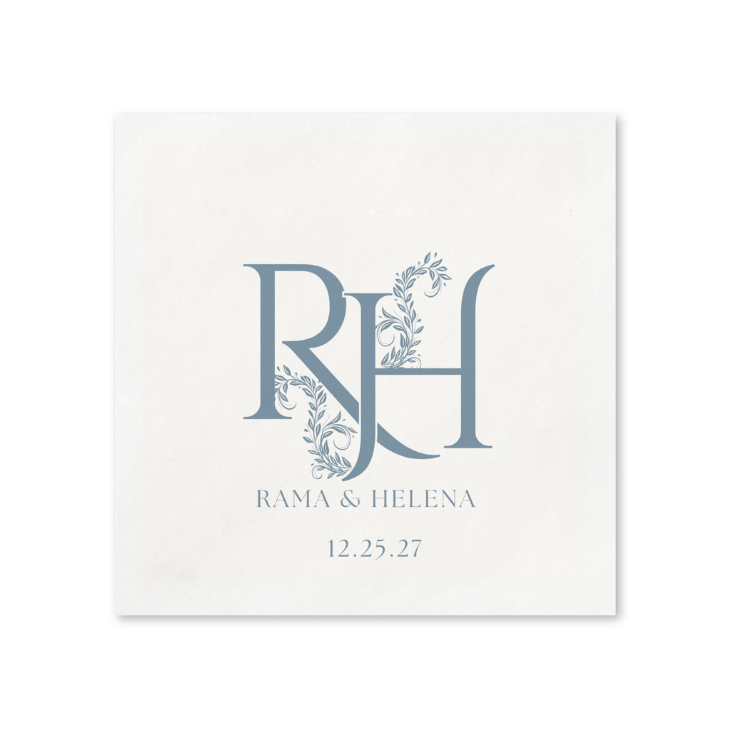Wedding Monogram Napkins — Personalized RH Initials with Names & Date