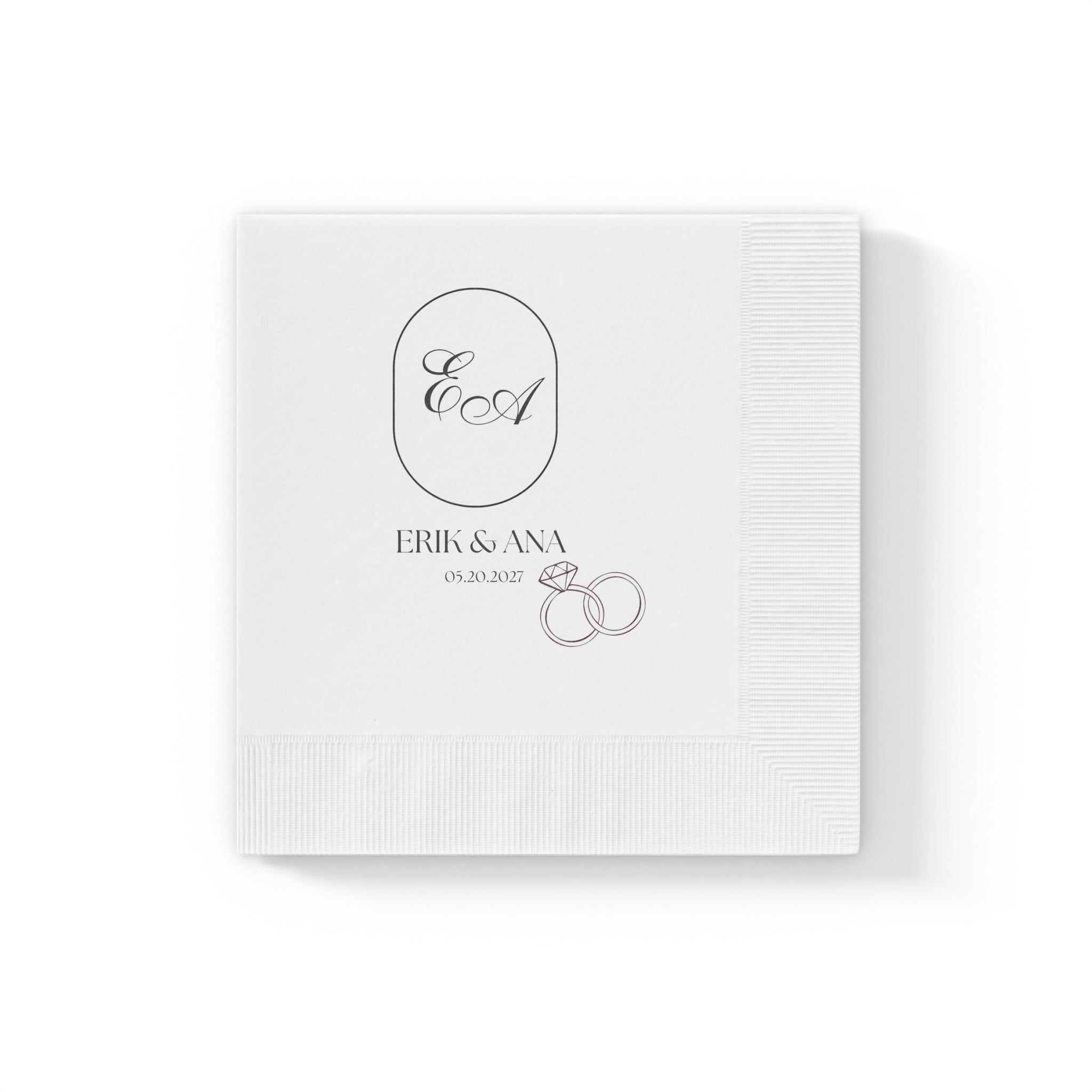 Personalized Cocktail Wedding Napkins with Names & Wedding Date — Personalized Monogram with Names