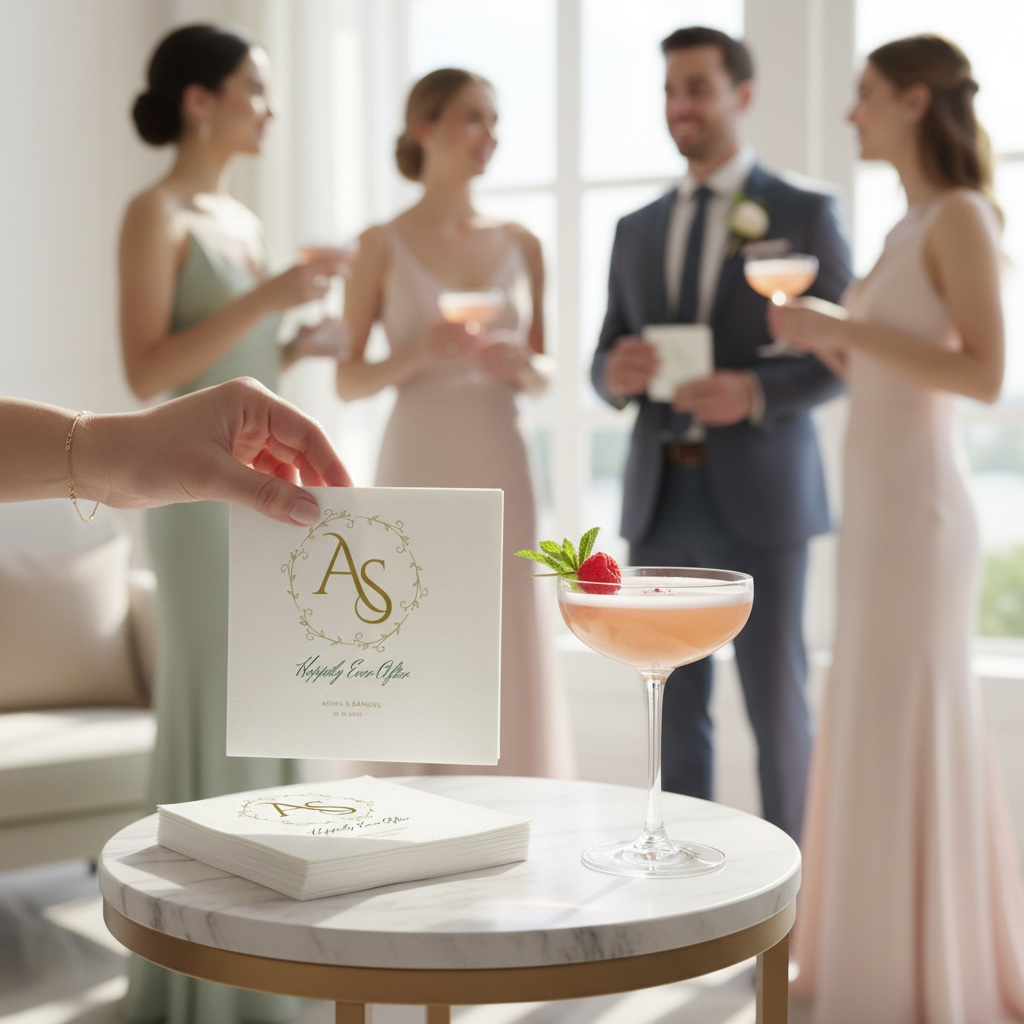 Monogrammed Wedding Napkins — "Hoppily Ever After" Personalized Cocktail Napkins Rabbit Lovers -