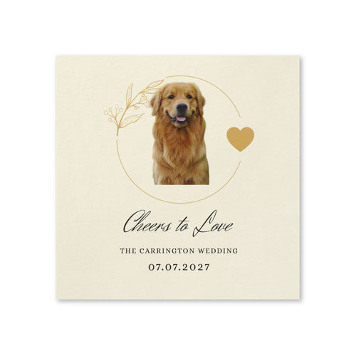 Personalized Wedding Napkins — 'Cheers to Love' Golden Retriever Design