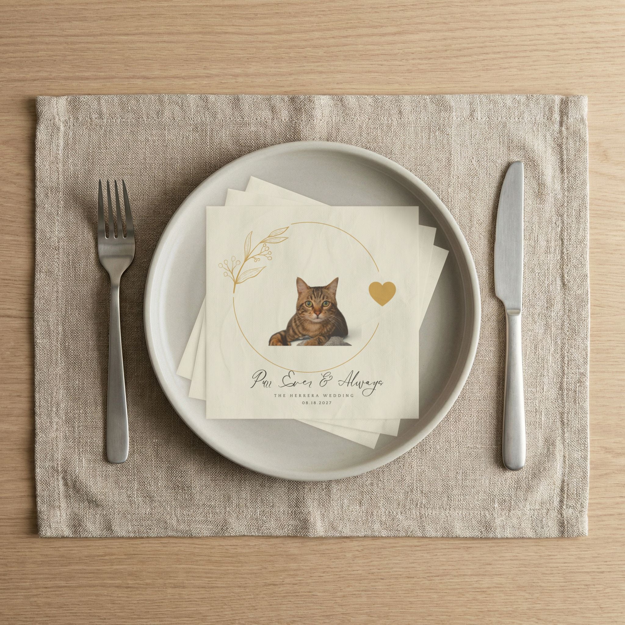 Personalized Cat Wedding Napkins — "Purr Ever & Always" Custom Cocktail Napkins