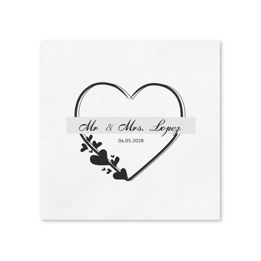 Wedding Napkins — Mr. & Mrs. Lopez Custom Date Heart Design