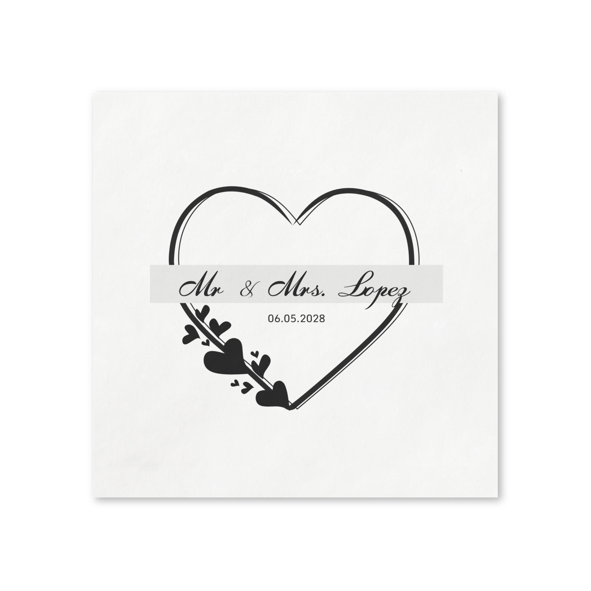 Wedding Napkins — Mr. & Mrs. Lopez Custom Date Heart Design