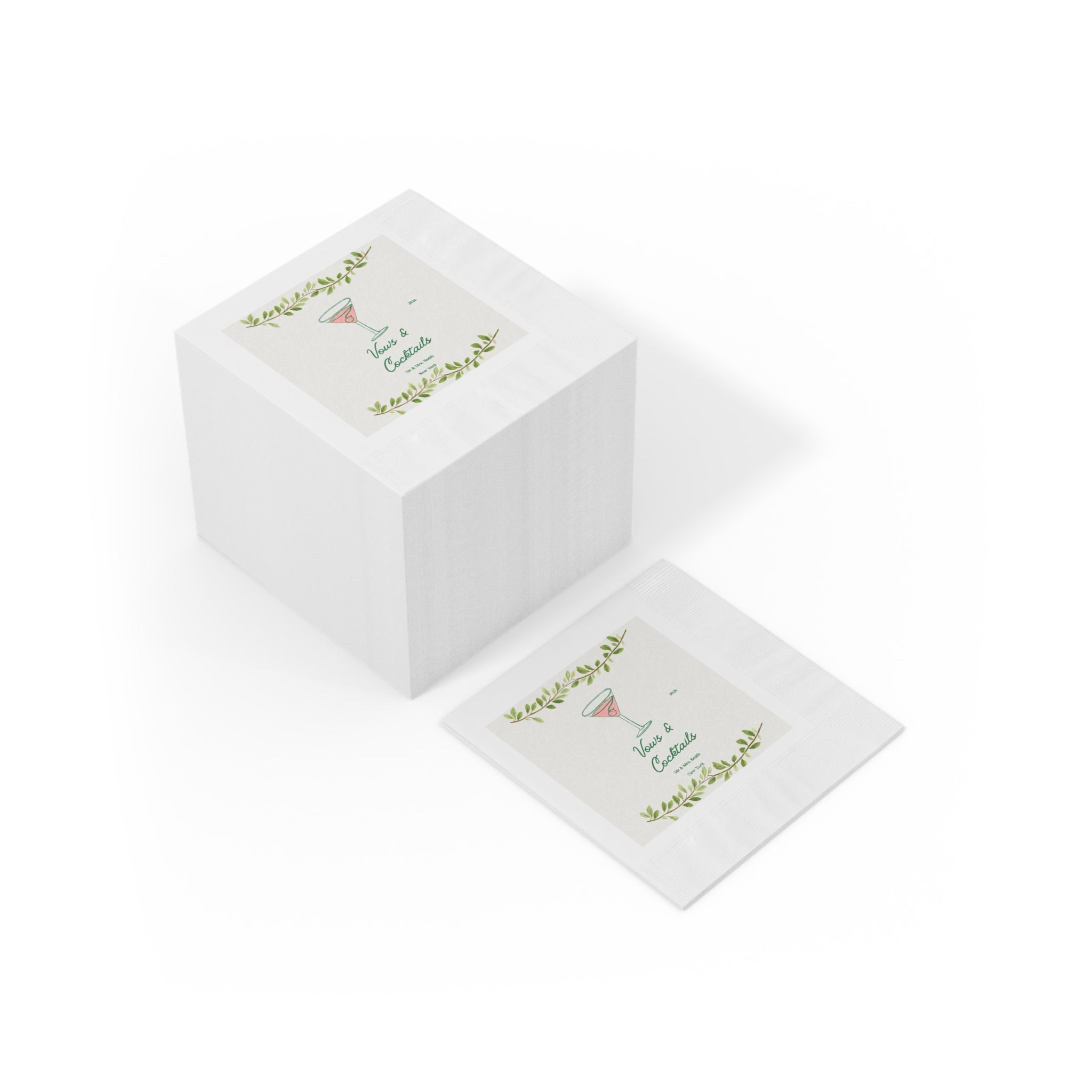 Wedding Personalized Cocktail Party Napkins – "Vows & Cocktails" Floral Martini Beverage Napkins Mr & Mrs