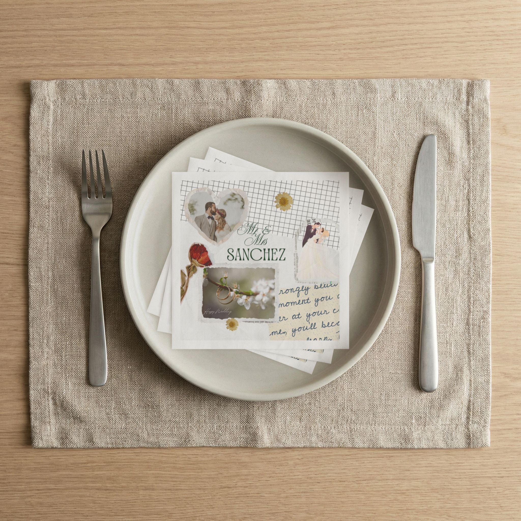 Wedding Napkins — Personalized 'Mr & Mrs Sanchez' Collage Cocktail Napkins