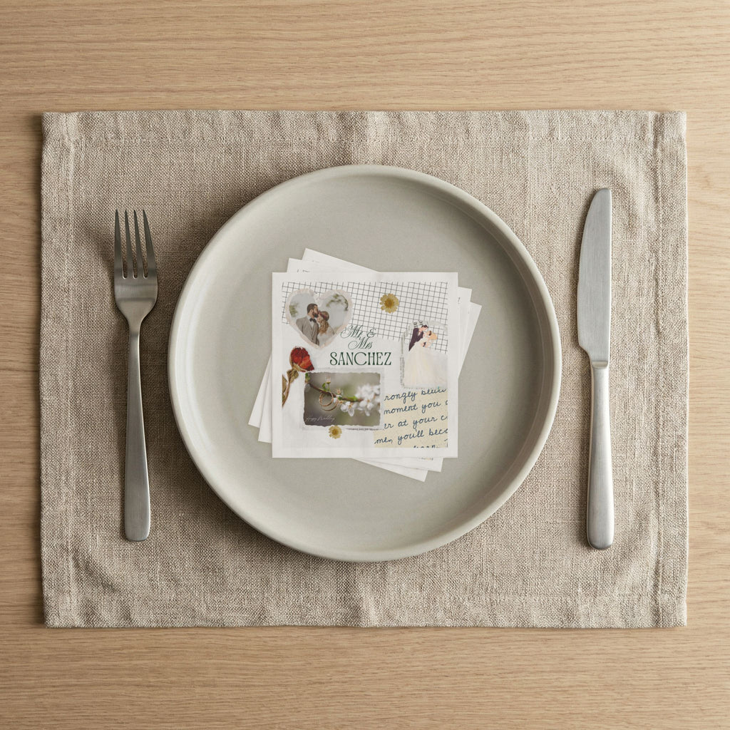 Wedding Napkins — Personalized 'Mr & Mrs Sanchez' Collage Cocktail Napkins