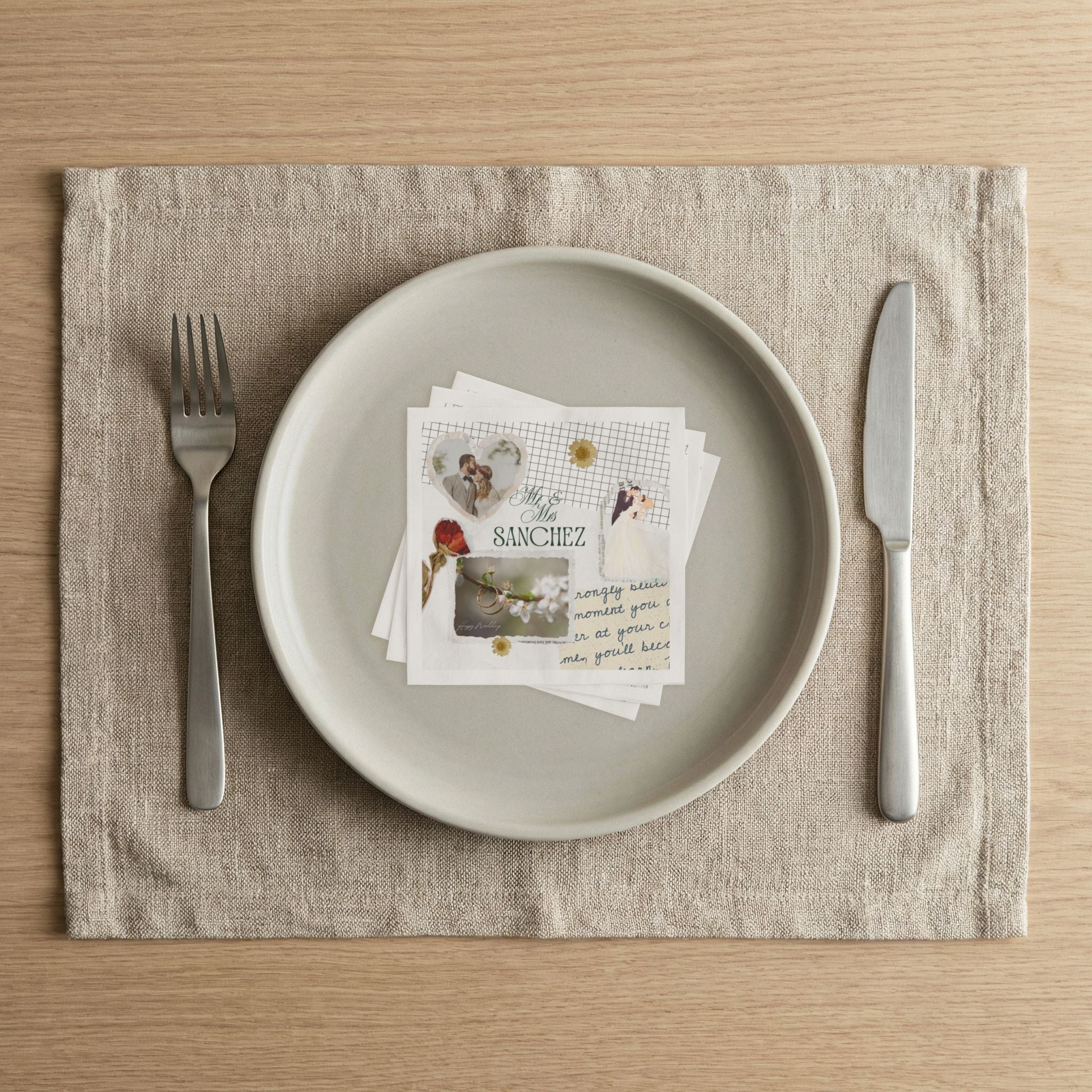 Wedding Napkins — Personalized 'Mr & Mrs Sanchez' Collage Cocktail Napkins