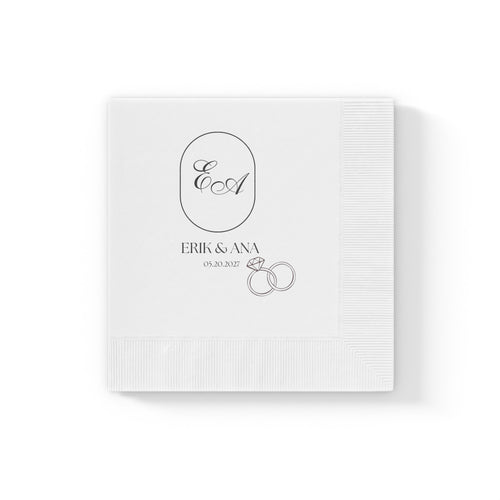 Personalized Cocktail Wedding Napkins with Names & Wedding Date — Personalized Monogram with Names