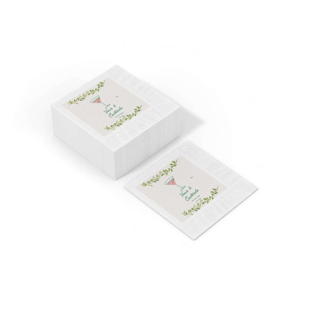 Wedding Personalized Cocktail Party Napkins – "Vows & Cocktails" Floral Martini Beverage Napkins Mr & Mrs