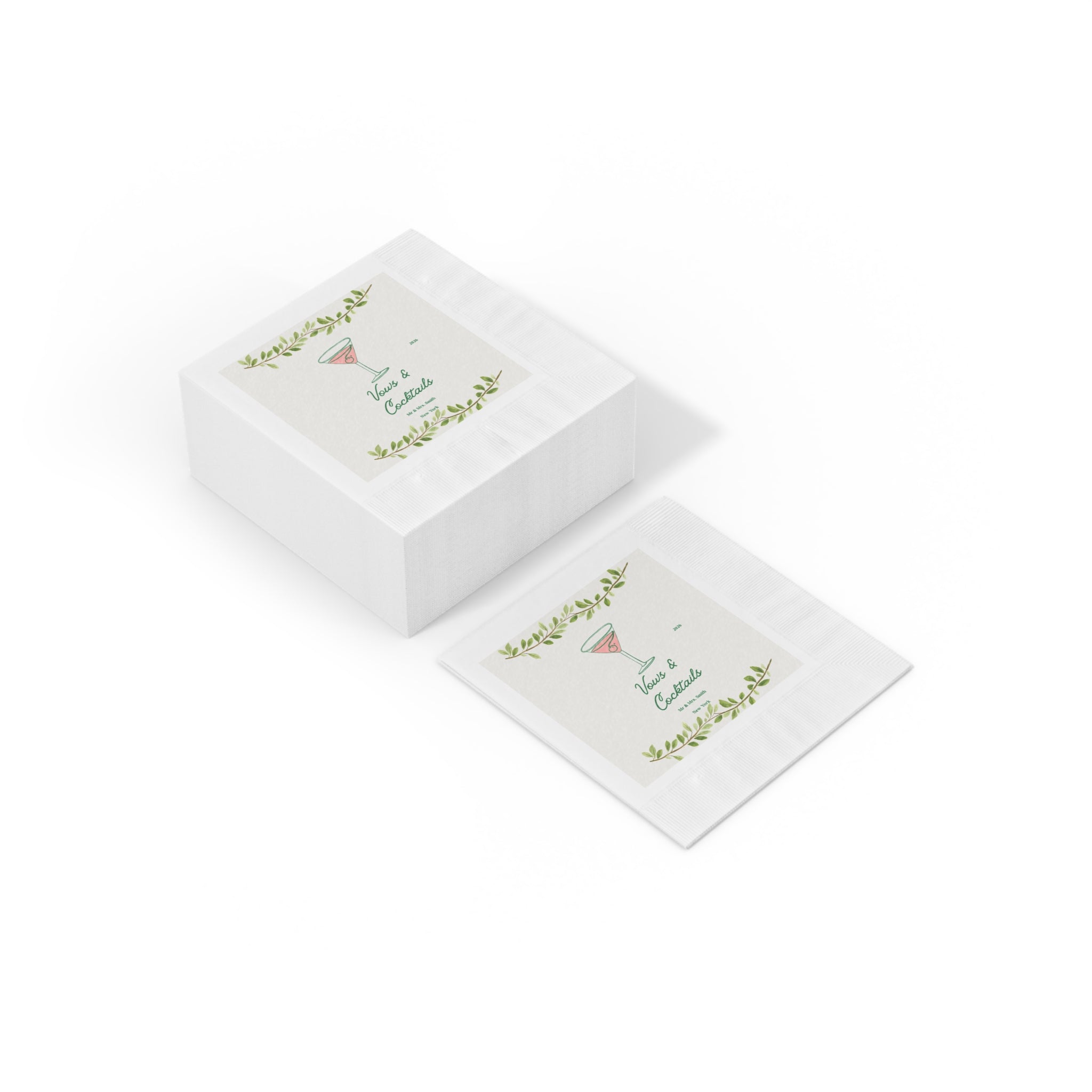 Wedding Personalized Cocktail Party Napkins – "Vows & Cocktails" Floral Martini Beverage Napkins Mr & Mrs