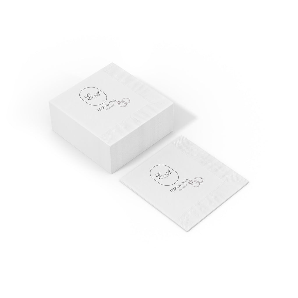 Personalized Cocktail Wedding Napkins with Names & Wedding Date — Personalized Monogram with Names