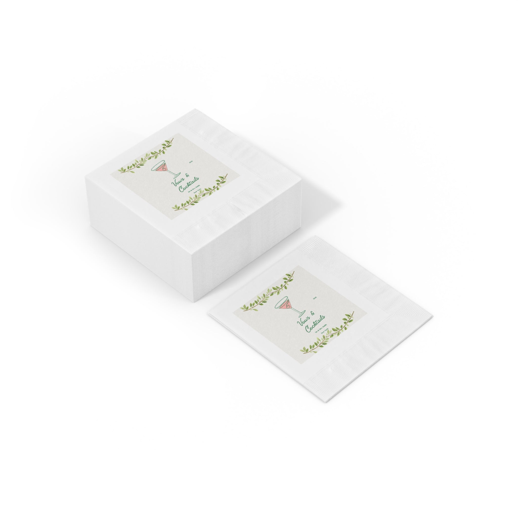 Wedding Personalized Cocktail Party Napkins – "Vows & Cocktails" Floral Martini Beverage Napkins Mr & Mrs
