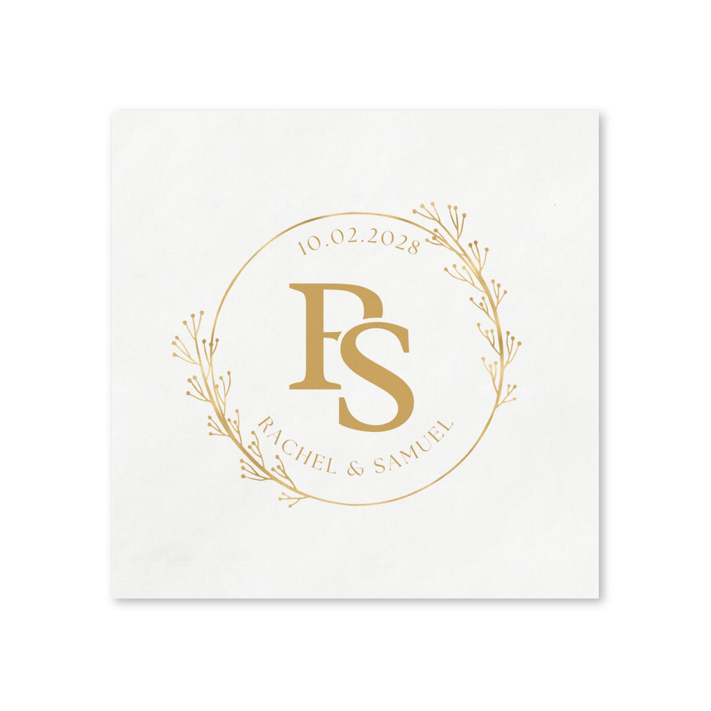 Personalized Monogram Napkins — Gold Floral Initials (Custom Names & Date)