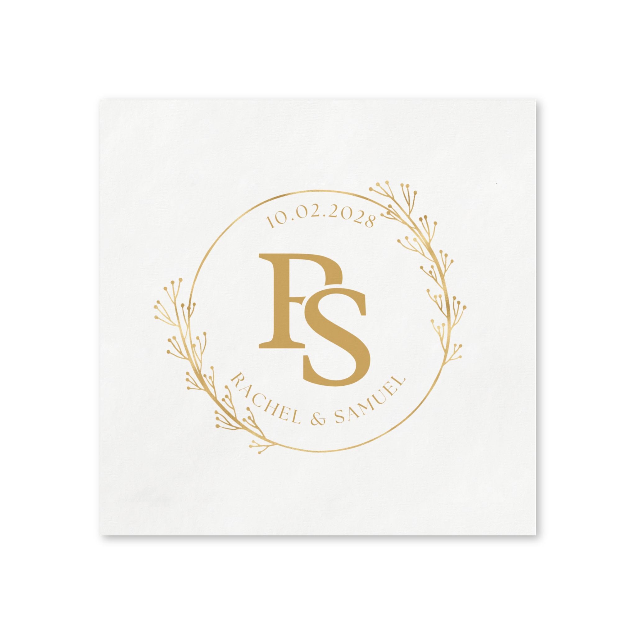 Personalized Monogram Napkins — Gold Floral Initials (Custom Names & Date)