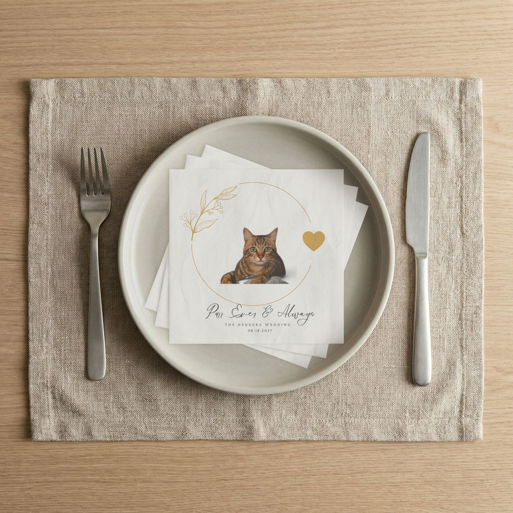 Personalized Cat Wedding Napkins — "Purr Ever & Always" Custom Cocktail Napkins
