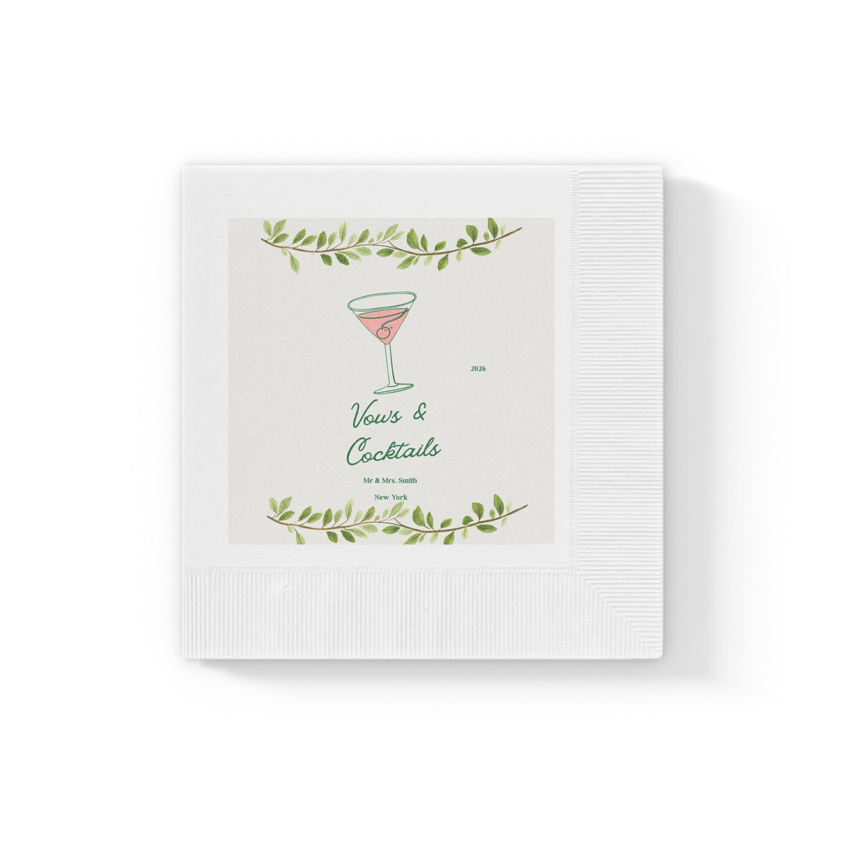 Wedding Personalized Cocktail Party Napkins – "Vows & Cocktails" Floral Martini Beverage Napkins Mr & Mrs