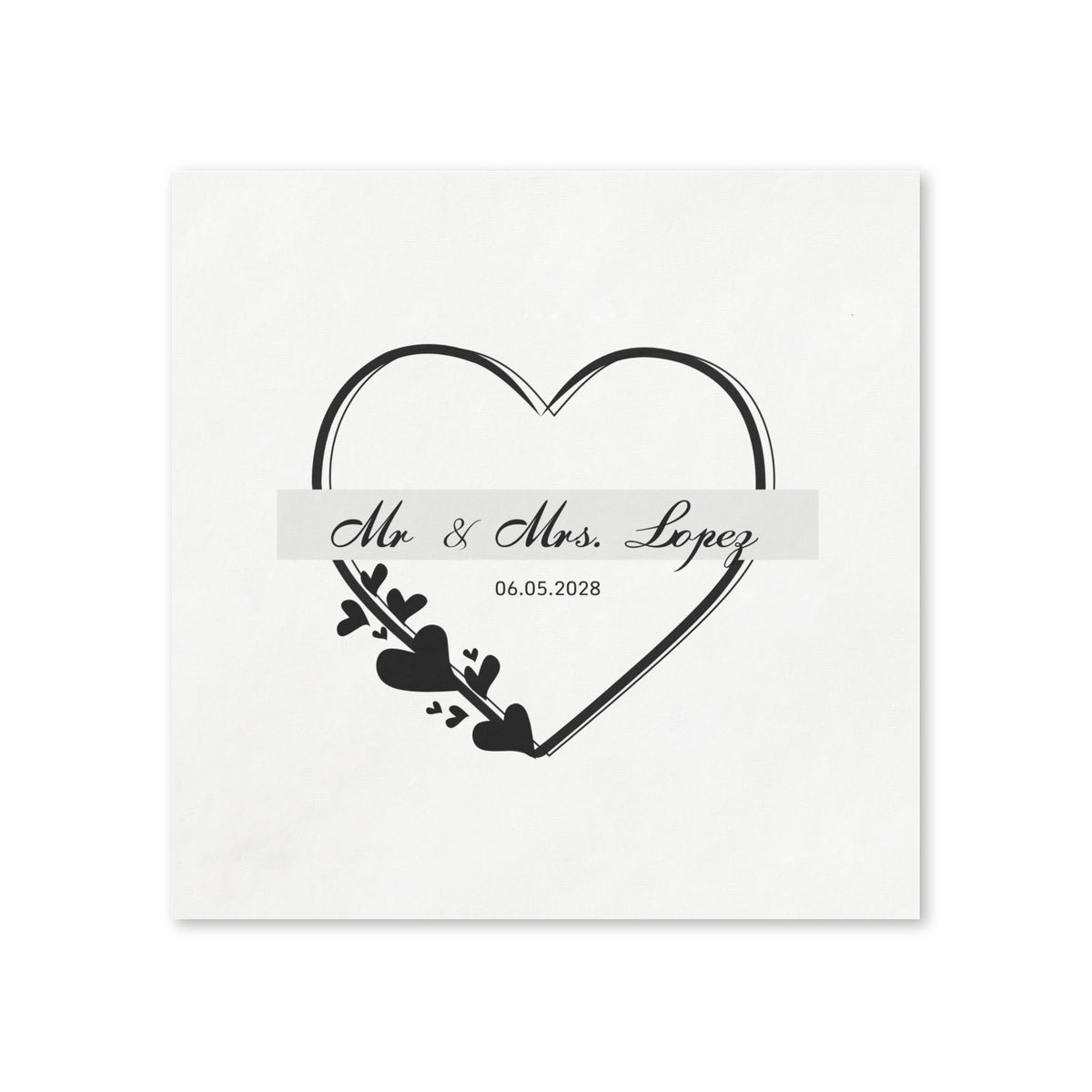 Wedding Napkins — Mr. & Mrs. Lopez Custom Date Heart Design