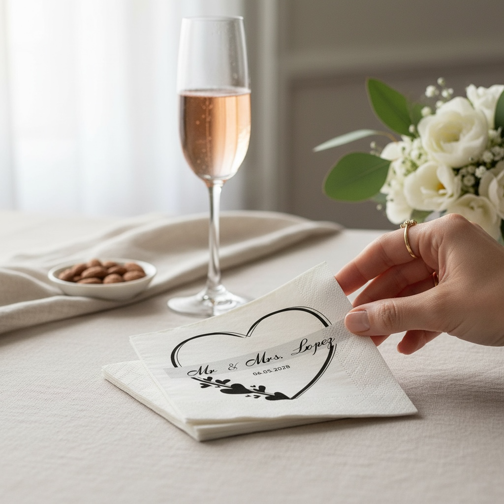 Wedding Napkins — Mr. & Mrs. Lopez Custom Date Heart Design