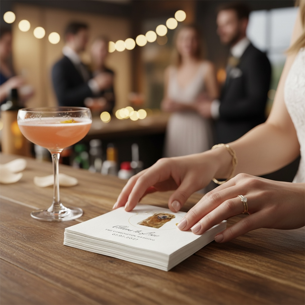 Personalized Wedding Napkins — 'Cheers to Love' Golden Retriever Design