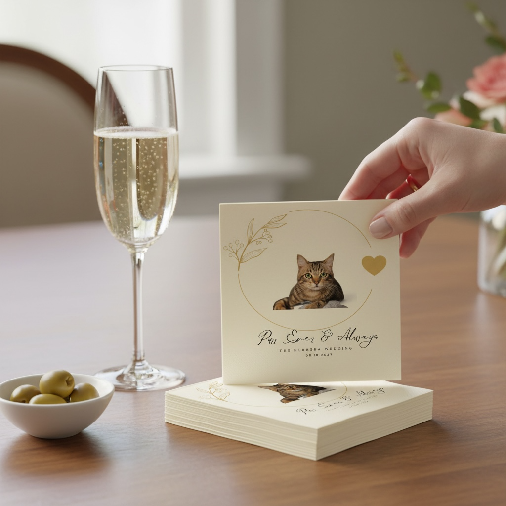 Personalized Cat Wedding Napkins — "Purr Ever & Always" Custom Cocktail Napkins